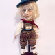 Sculpture: Otto frontal view Hacked doll with soft body and china hands and feet. Doll face is replaced with uncanny head made from textile.