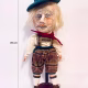 Sculpture: Otto frontal view + height measure Hacked doll with soft body and china hands and feet. Doll face is replaced with uncanny head made from textile.