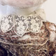 Hacked doll with decayed silk dress. The original ‘pretty’ head is replaced with an oversized, bald, uncanny head.